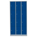 Fächerschrank XL, 3 Abteile, 12 Fächer RAL 7035 lichtgrau / RAL 5010 enzianblau