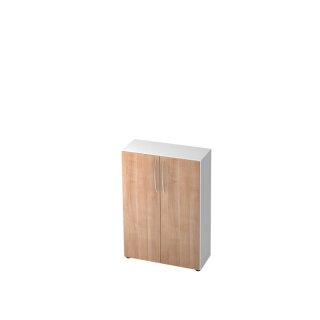 Sideboard  "BASIC"  3 Ordnerhöhen - Korpus weiß / Türen in nussbaum