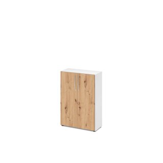 Sideboard "BASIC" - 3 Ordnerhöhen, Korpus weiß, Türen asteiche