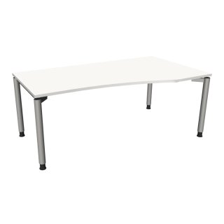 EDV Schreibtisch mit 4-Fußgestell "Premium", 180 x 80/100 cm, Ausrichtung rechts weiß