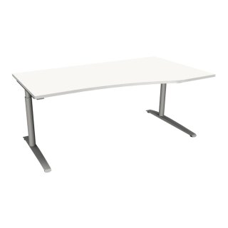 EDV Schreibtisch mit C-Fußgestell "Premium", 180 x 80/100 cm, Ausrichtung rechts weiß