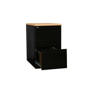 Standcontainer mit Holzabdeckung, 2 Hängeregistraturschubladen, schwarz / Buche-Dekor