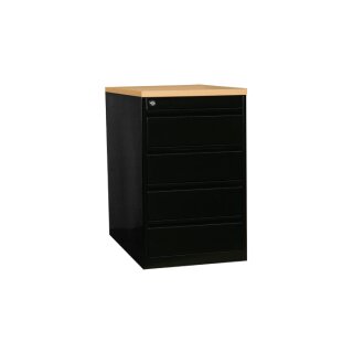 Standcontainer mit Holzabdeckung, 4 Schubladen, schwarz / Buche-Dekor