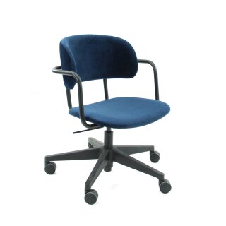 Bürodrehstuhl "Retro Velours" in indigoblau mit Sitztiefenverstellung