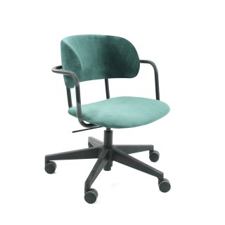 Bürodrehstuhl "Retro Velours" in grünblau mit Sitztiefenverstellung