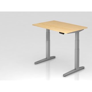 Steh-Sitz-Schreibtisch "Pro" - 120 x 80 cm, Dekor ahorn, Gestell silber/silber