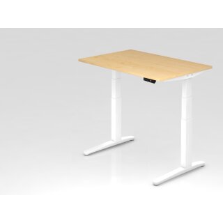 Steh-Sitz-Schreibtisch "Pro" - 120 x 80 cm, Dekor ahorn, Gestell weiß/weiß