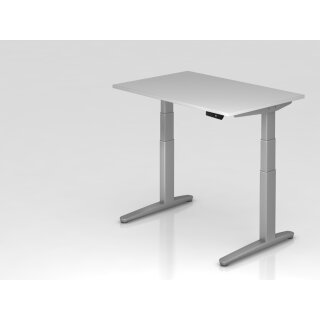 Steh-Sitz-Schreibtisch "Pro" - 120 x 80 cm, Dekor grau, Gestell silber/silber