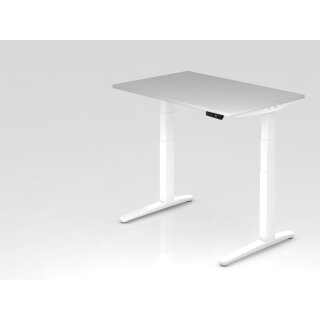 Steh-Sitz-Schreibtisch "Pro" - 120 x 80 cm, Dekor grau, Gestell weiß/weiß