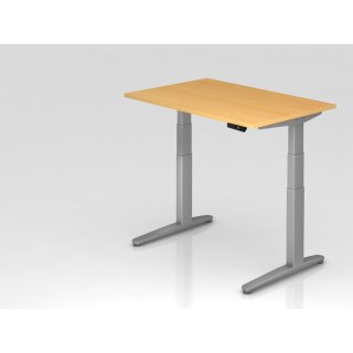 Steh-Sitz-Schreibtisch "Pro" - 120 x 80 cm, Dekor buche, Gestell silber/silber
