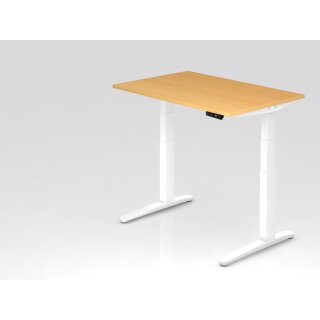 Steh-Sitz-Schreibtisch "Pro" - 120 x 80 cm, Dekor buche, Gestell weiß/weiß