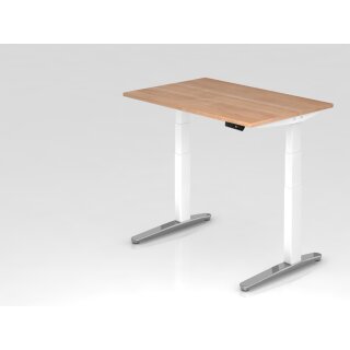 Steh-Sitz-Schreibtisch "Pro" - 120 x 80 cm, Dekor nussbaum, Gestell weiß/alu poliert