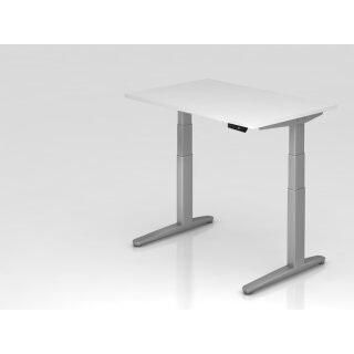 Steh-Sitz-Schreibtisch "Pro" - 120 x 80 cm, Dekor weiß, Gestell silber/silber