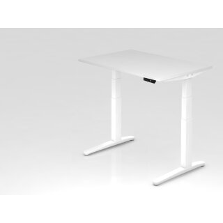 Steh-Sitz-Schreibtisch "Pro" - 120 x 80 cm, Dekor weiß, Gestell weiß/weiß