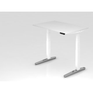 Steh-Sitz-Schreibtisch "Pro" - 120 x 80 cm, Dekor weiß, Gestell weiß/alu poliert