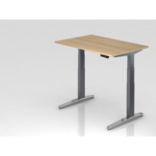 Steh-Sitz-Schreibtisch "Pro" - 120 x 80 cm, Dekor eiche, Gestell graphit/alu poliert