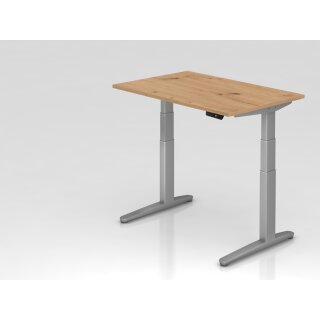 Steh-Sitz-Schreibtisch "Pro" - 120 x 80 cm, Dekor asteiche, Gestell silber/silber