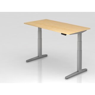 Steh-Sitz-Schreibtisch "Pro" - 160 x 80 cm, Dekor ahorn, Gestell silber/silber