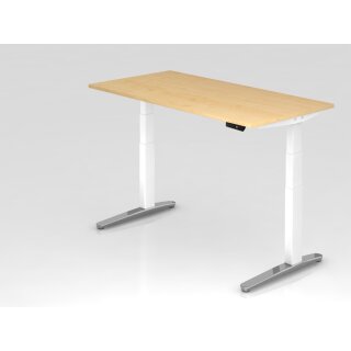 Steh-Sitz-Schreibtisch "Pro" - 160 x 80 cm, Dekor ahorn, Gestell weiß/alu poliert