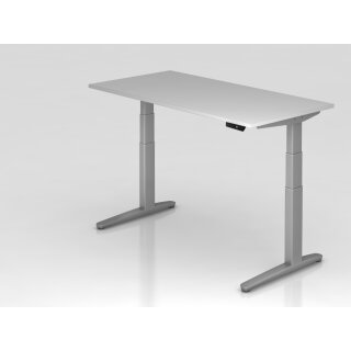 Steh-Sitz-Schreibtisch "Pro" - 160 x 80 cm, Dekor grau, Gestell silber/silber
