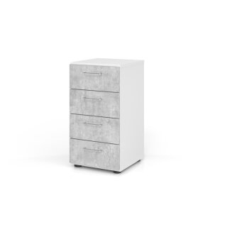Schubladenschrank "PRO" -  2 Ordnerhöhen, Korpus weiß, Schubladen beton