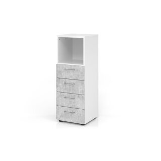 Schubladenschrank "PRO" -  3 Ordnerhöhen, Korpus weiß, Schubladen beton