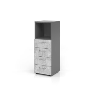 Schubladenschrank "PRO" -  3 Ordnerhöhen, Korpus graphit, Schubladen beton