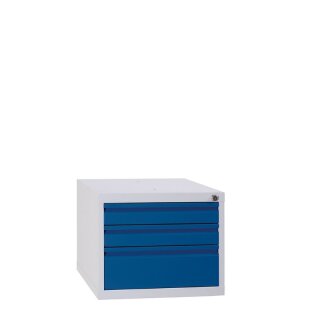 Schubladenmodul für Werkbank - 3 Schubladen in lichtgrau/enzianblau